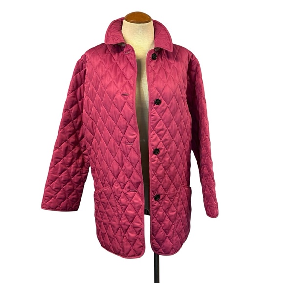 Burberry Deep Pink Quilted Car Coat Peacoat Jacket Casual Preppy Coastal Chic - Picture 1 of 16